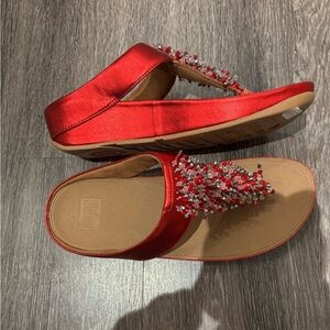 NEW Fitflop Red Cherry Rumba Valentines Embellished Sandals cha Cha Limited ED